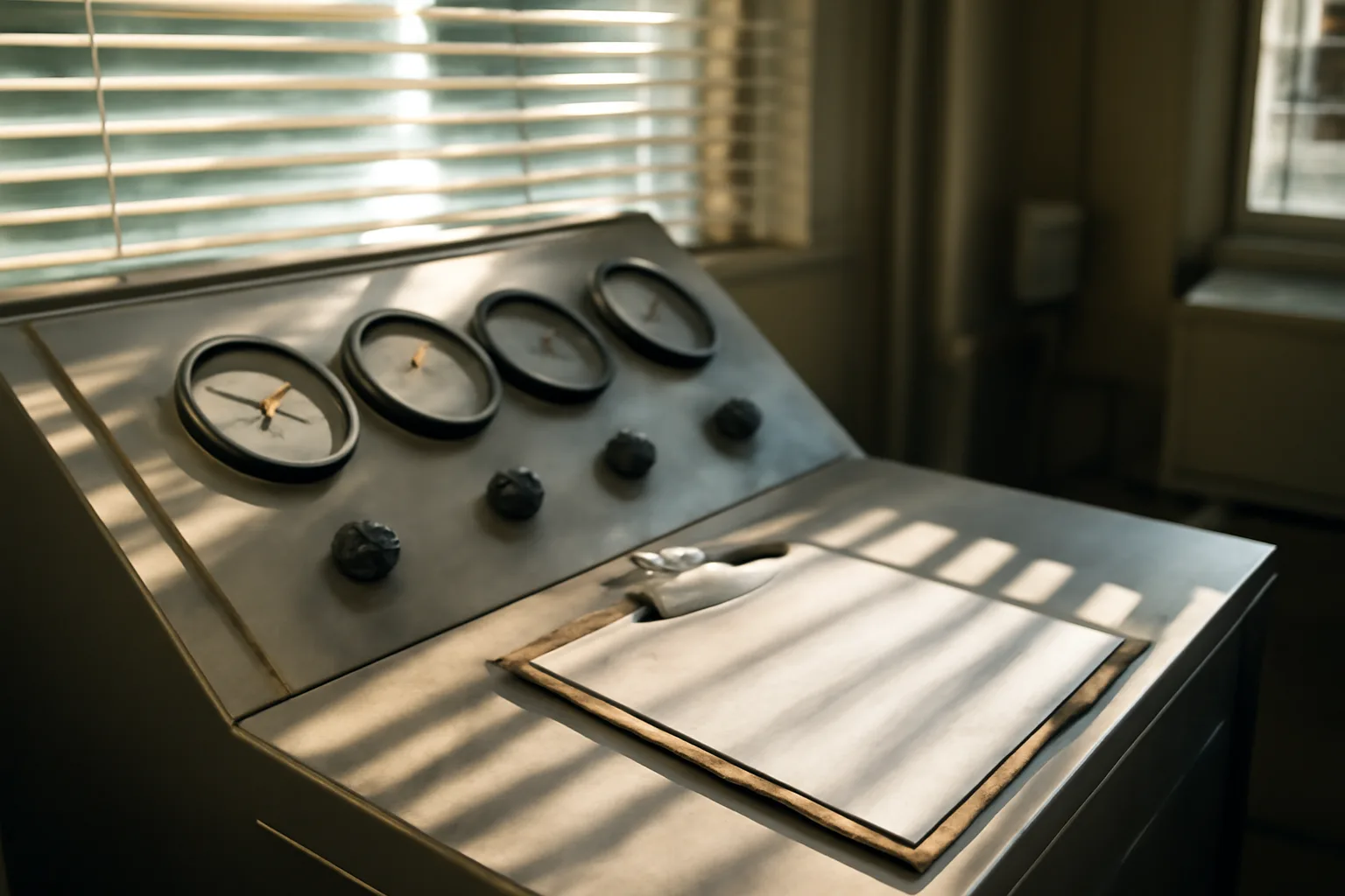 Water treatment control panel and clipboard in a Connecticut plant