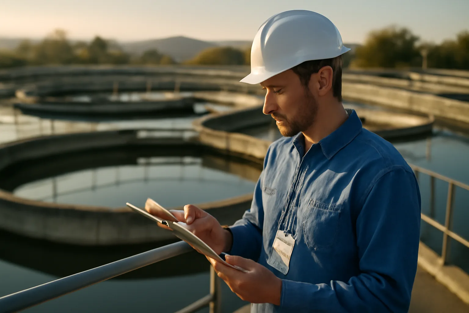 Colorado water treatment operator checking certificate renewal info near clarifiers